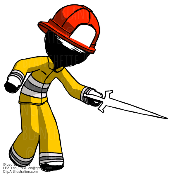 Ink Firefighter Fireman Man Sword Pose Stabbing Or Jabbing #11707