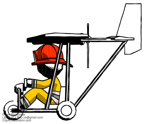 Ink Firefighter Fireman Man In Ultralight Aircraft Side View #11711