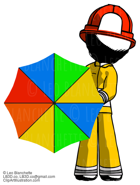 Ink Firefighter Fireman Man Holding Rainbow Umbrella Out To Viewer #11718