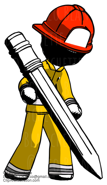 Ink Firefighter Fireman Man Writing With Large Pencil #11721