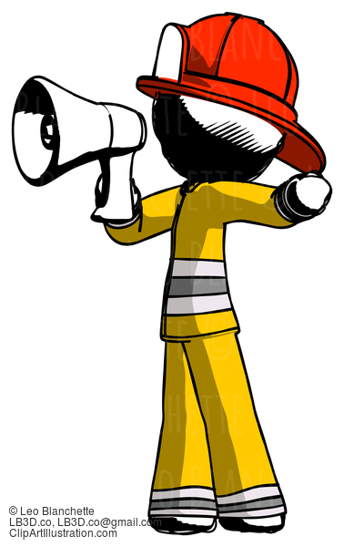 Ink Firefighter Fireman Man Shouting Into Megaphone Bullhorn Facing Left #11723