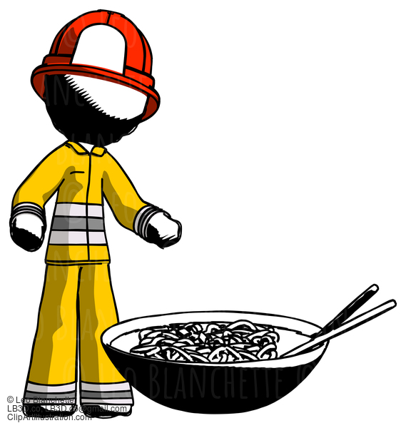 Ink Firefighter Fireman Man And Noodle Bowl, Giant Soup Restaraunt Concept #11725