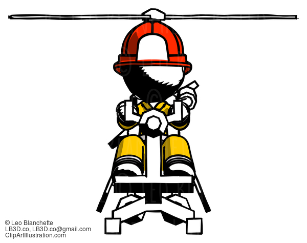 Ink Firefighter Fireman Man Flying In Gyrocopter Front View #11727