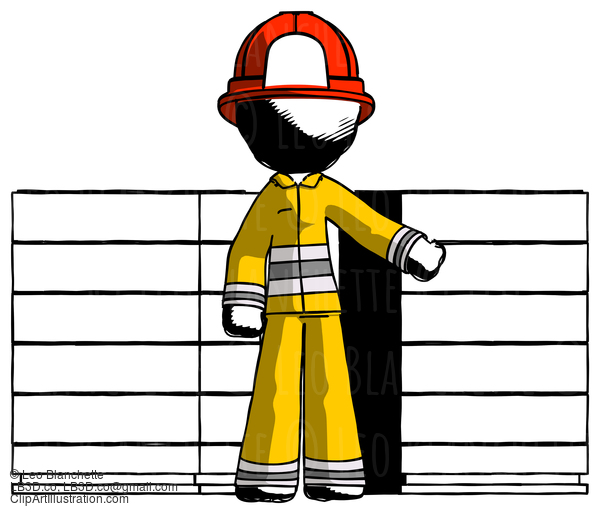 Ink Firefighter Fireman Man With Server Racks, In Front Of Two Networked Systems #11734