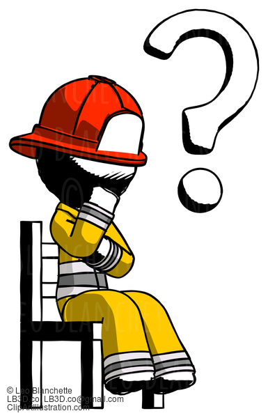 Ink Firefighter Fireman Man Question Mark Concept, Sitting On Chair Thinking #11737