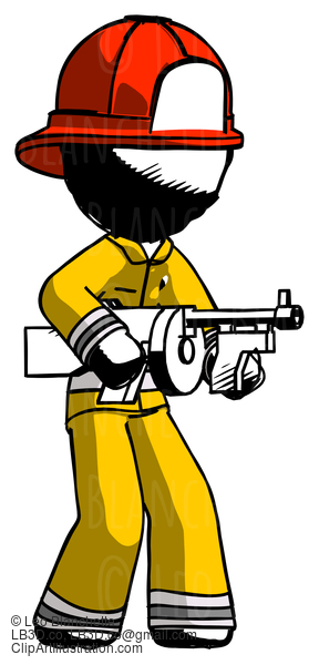 Ink Firefighter Fireman Man Tommy Gun Gangster Shooting Pose #11742