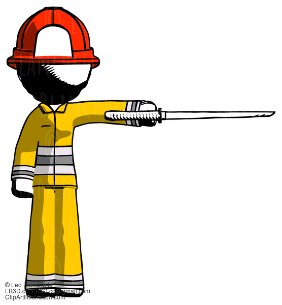 Ink Firefighter Fireman Man Standing With Ninja Sword Katana Pointing Right #11748