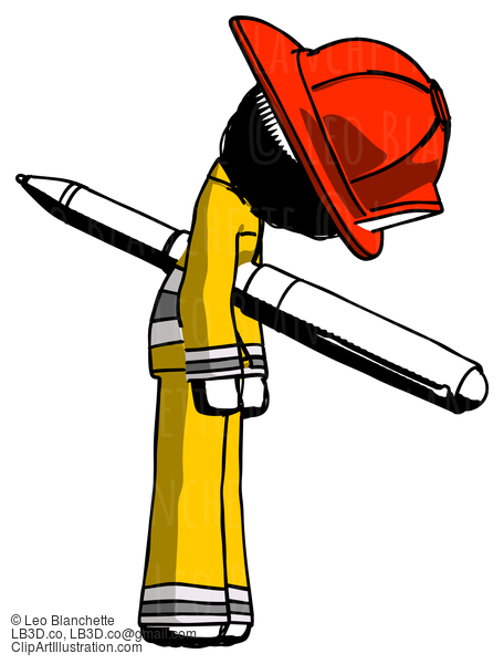 Ink Firefighter Fireman Man Impaled Through Chest With Giant Pen #11750