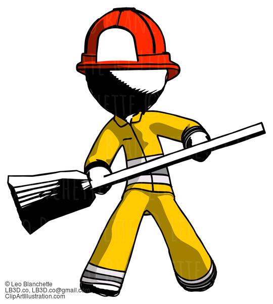 Ink Firefighter Fireman Man Broom Fighter Defense Pose #11753