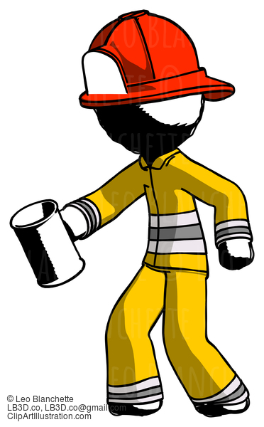 Ink Firefighter Fireman Man Begger Holding Can Begging Or Asking For Charity Facing Left #11759