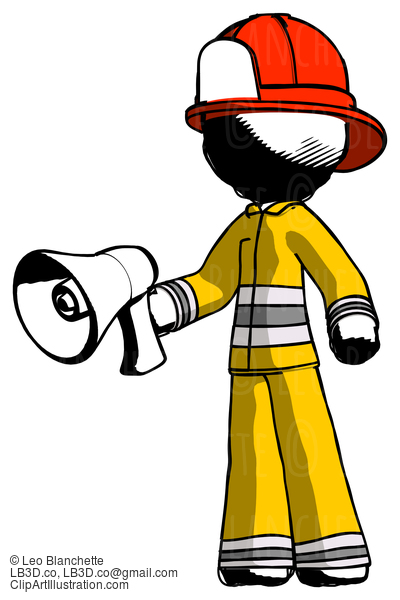 Ink Firefighter Fireman Man Holding Megaphone Bullhorn Facing Right #11765