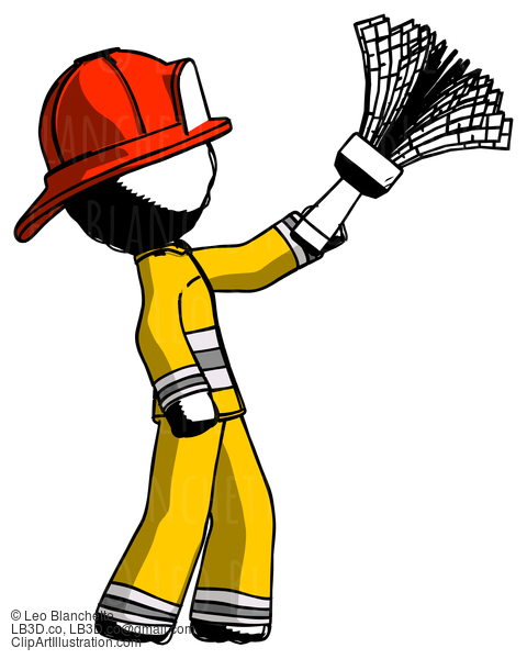 Ink Firefighter Fireman Man Dusting With Feather Duster Upwards #11766