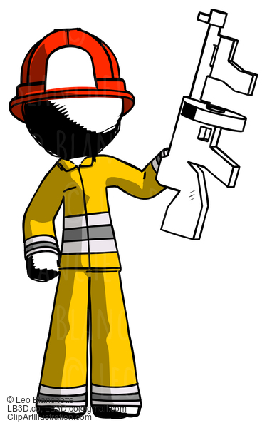 Ink Firefighter Fireman Man Holding Tommygun #11770