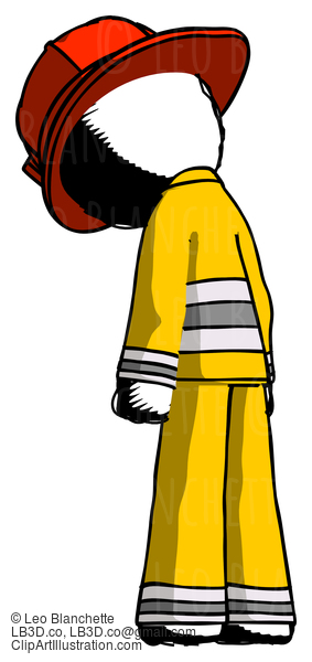 Ink Firefighter Fireman Man Depressed With Head Down, Back To Viewer, Left #11771