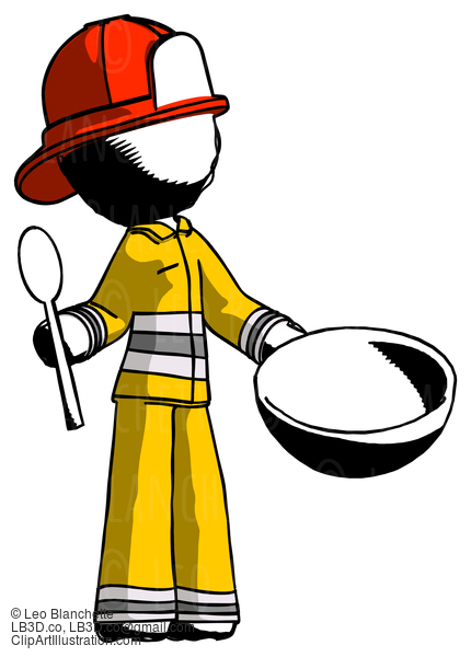 Ink Firefighter Fireman Man With Empty Bowl And Spoon Ready To Make Something #11779