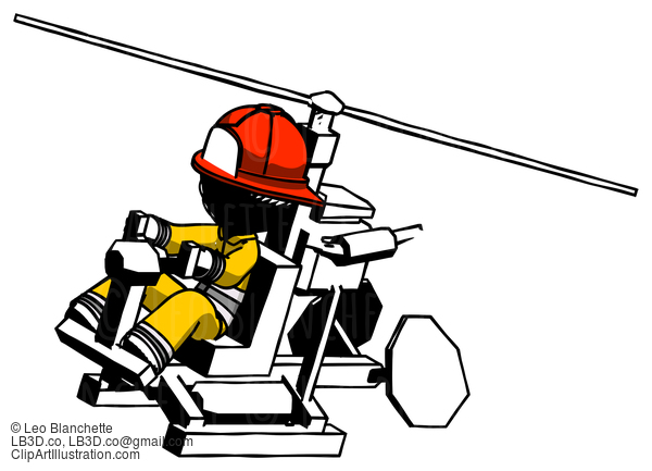 Ink Firefighter Fireman Man Flying In Gyrocopter Front Side Angle Top View #11781