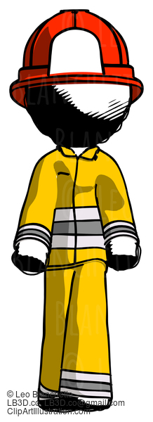 Ink Firefighter Fireman Man Walking Front View #11782