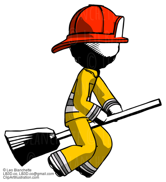 Ink Firefighter Fireman Man Flying On Broom #11784