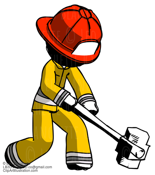 Ink Firefighter Fireman Man Hitting With Sledgehammer, Or Smashing Something At Angle #11786