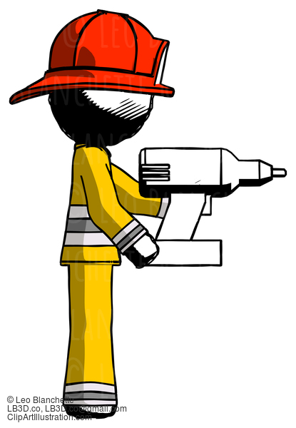 Ink Firefighter Fireman Man Using Drill Drilling Something On Right Side #11794