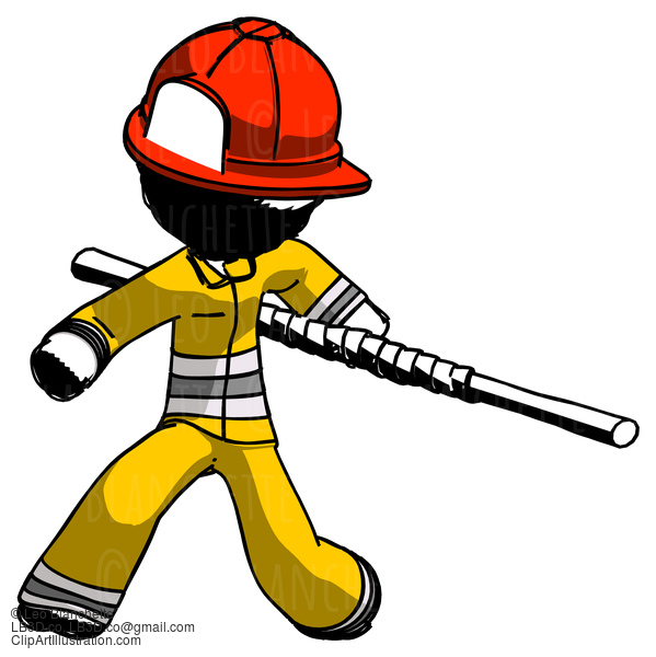 Ink Firefighter Fireman Man Bo Staff Action Hero Kung Fu Pose #11801