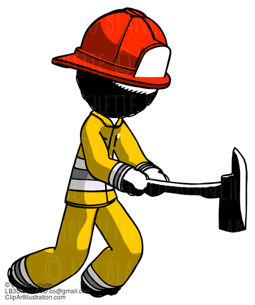 Ink Firefighter Fireman Man With Ax Hitting, Striking, Or Chopping #11806