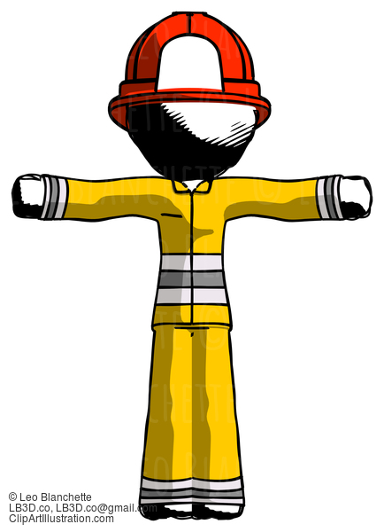 Ink Firefighter Fireman Man T-Pose Arms Up Standing #11807