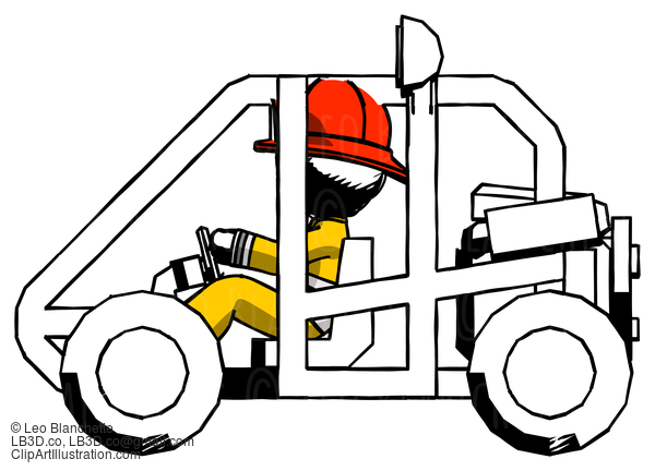 Ink Firefighter Fireman Man Riding Sports Buggy Side View #11816