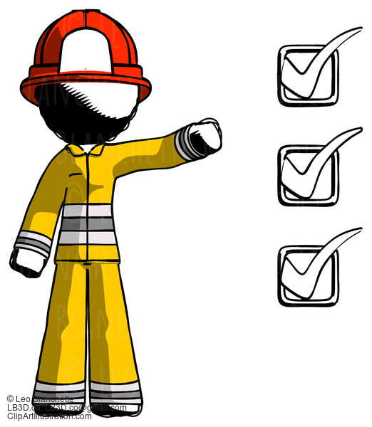 Ink Firefighter Fireman Man Standing By List Of Checkmarks #11817