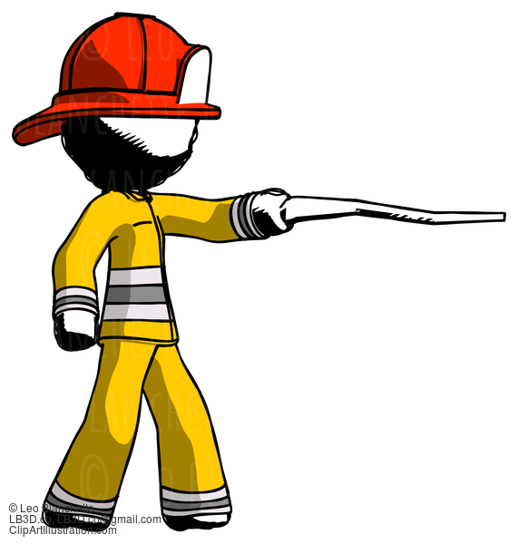 Ink Firefighter Fireman Man Pointing With Hiking Stick #11819