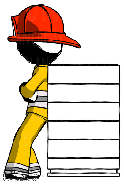 Ink Firefighter Fireman Man Resting Against Server Rack #11820