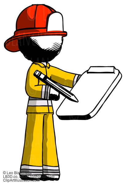 Ink Firefighter Fireman Man Using Clipboard And Pencil #11823