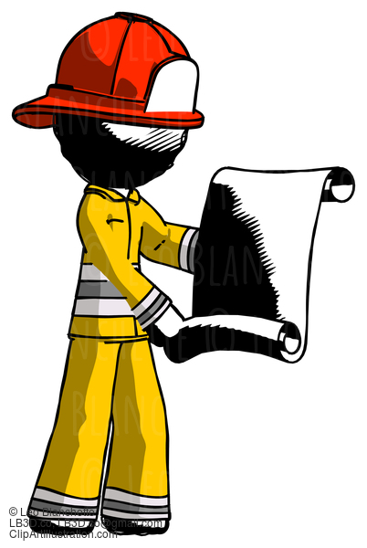 Ink Firefighter Fireman Man Holding Blueprints Or Scroll #11825