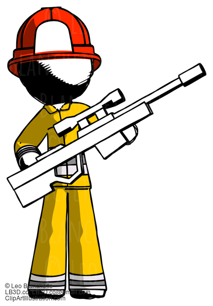 Ink Firefighter Fireman Man Holding Sniper Rifle Gun #11829