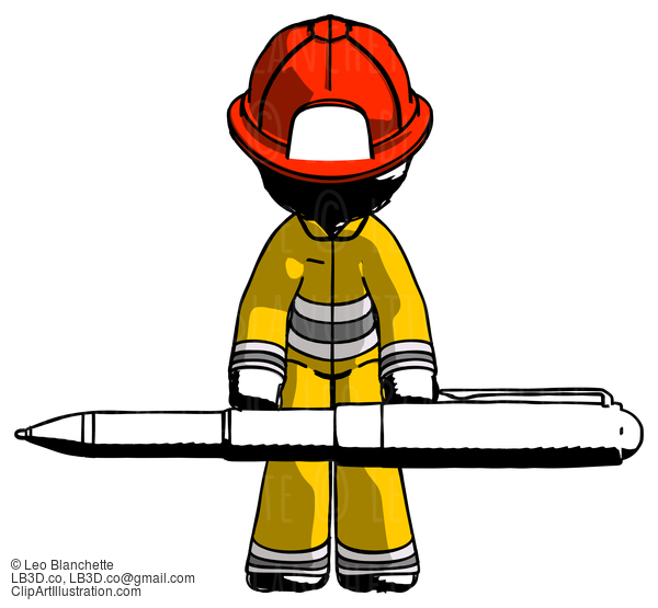 Ink Firefighter Fireman Man Weightlifting A Giant Pen #11832