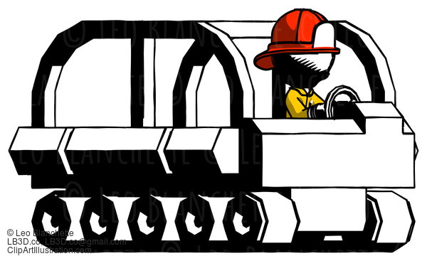 Ink Firefighter Fireman Man Driving Amphibious Tracked Vehicle Side Angle View #11847