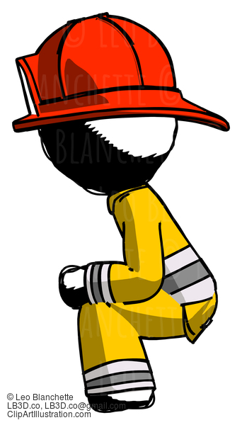 Ink Firefighter Fireman Man Squatting Facing Left #11850