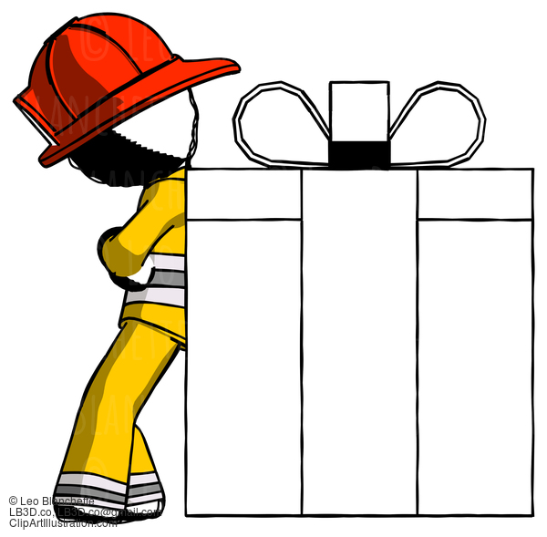 Ink Firefighter Fireman Man Gift Concept - Leaning Against Large Present #11854