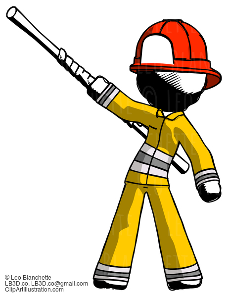 Ink Firefighter Fireman Man Bo Staff Pointing Up Pose #11855