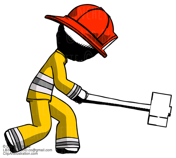 Ink Firefighter Fireman Man Hitting With Sledgehammer, Or Smashing Something #11865