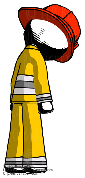 Ink Firefighter Fireman Man Depressed With Head Down, Back To Viewer, Right #11866