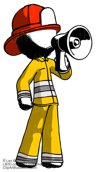 Ink Firefighter Fireman Man Shouting Into Megaphone Bullhorn Facing Right #11867