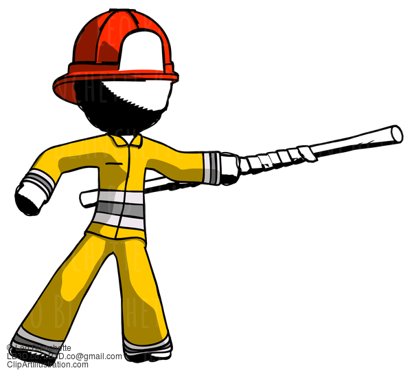 Ink Firefighter Fireman Man Bo Staff Pointing Right Kung Fu Pose #11869