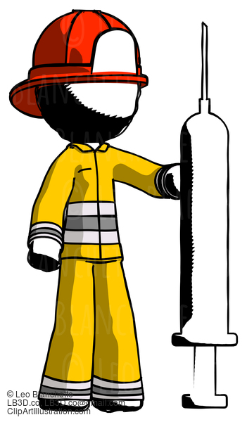 Ink Firefighter Fireman Man Holding Large Syringe #11871