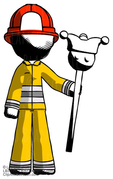 Ink Firefighter Fireman Man Holding Jester Staff #11875