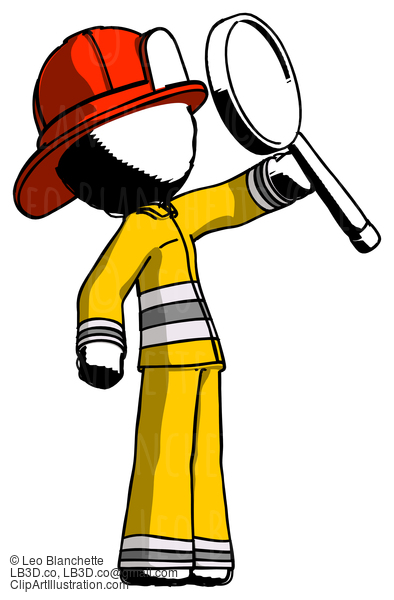 Ink Firefighter Fireman Man Inspecting With Large Magnifying Glass Facing Up #11885