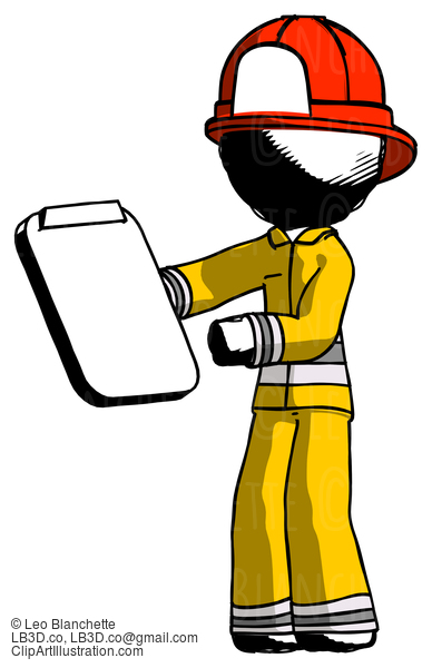 Ink Firefighter Fireman Man Reviewing Stuff On Clipboard #11887