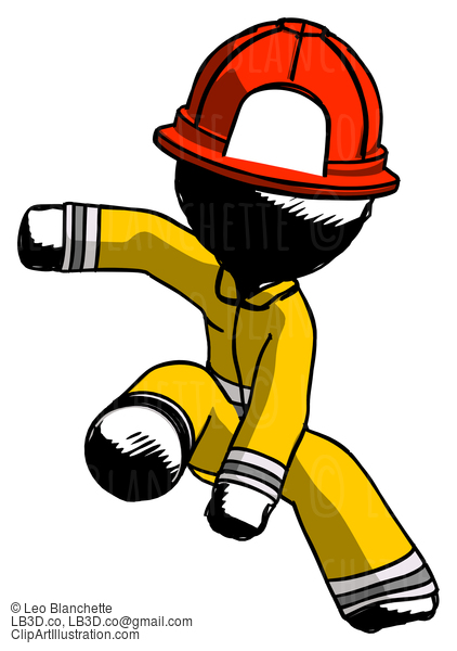 Ink Firefighter Fireman Man Action Hero Jump Pose #11899