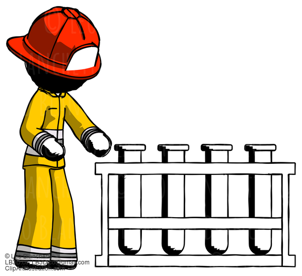 Ink Firefighter Fireman Man Using Test Tubes Or Vials On Rack #11902