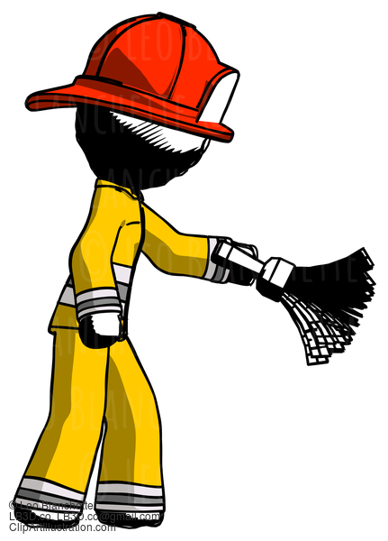 Ink Firefighter Fireman Man Dusting With Feather Duster Downwards #11907